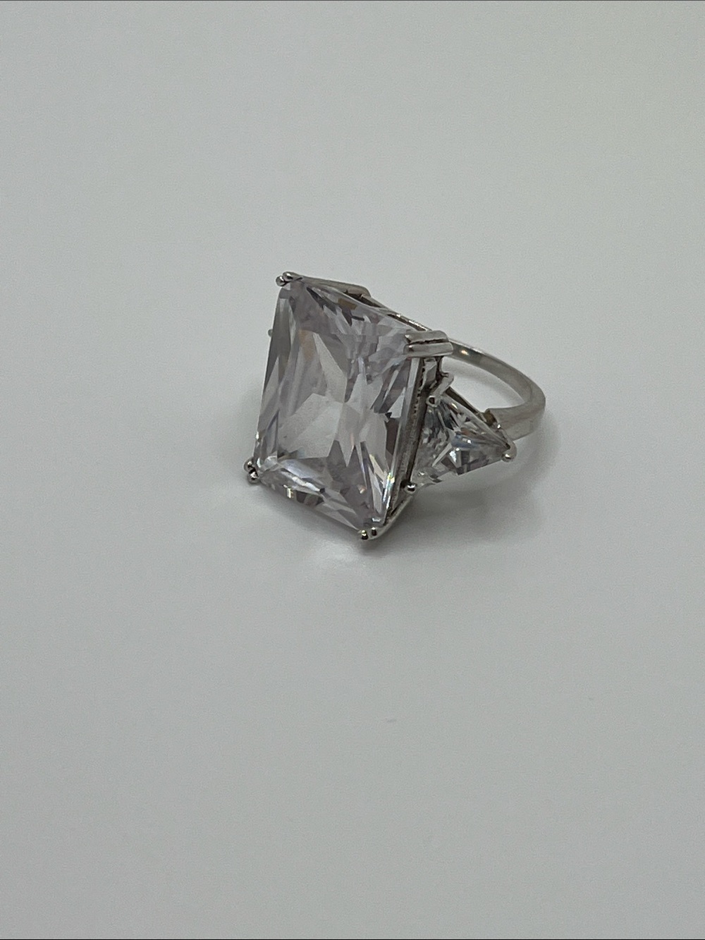 Silver stamped 925 Clear CZ Three-Stone Silver Ring - Picture 8 of 8